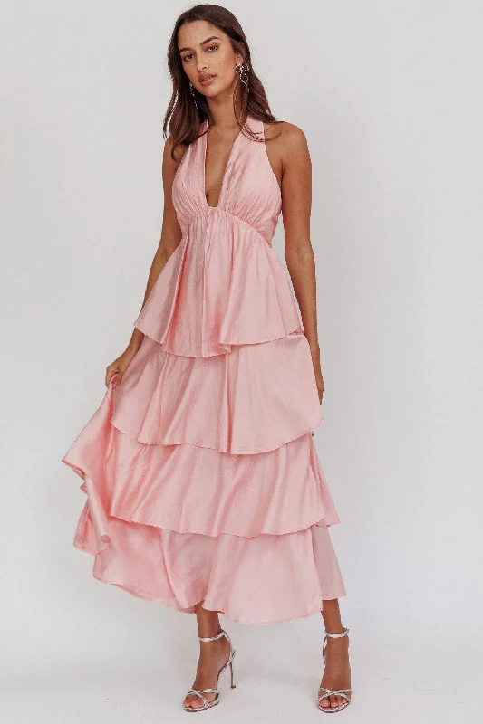 Catalina Tiered Ruffle Maxi Dress Dusty Rose Cozy Maxi Dress with Slit
