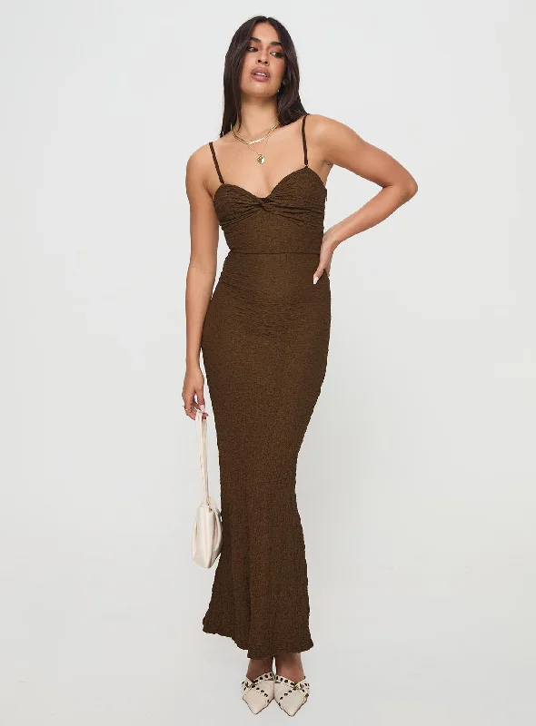 Celie Maxi Dress Chocolate Fashionable Faux Wrap Maxi Dress