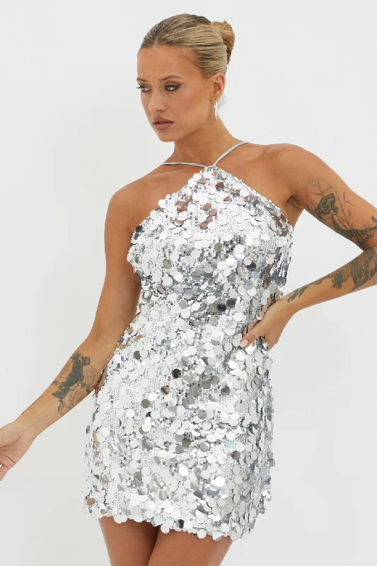 Champagne Twist Sequin Mini Dress Silver Stylish Summer Mini Dress