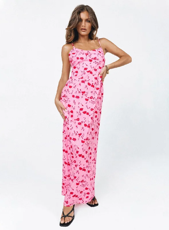 Cherry Dream Maxi Dress Pink Fashionable Chiffon Tiered Maxi Dress