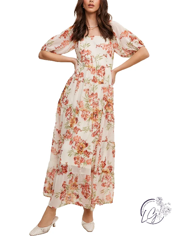 Chiffon Posy Maxi Dress Stylish Button-Up Maxi Dress