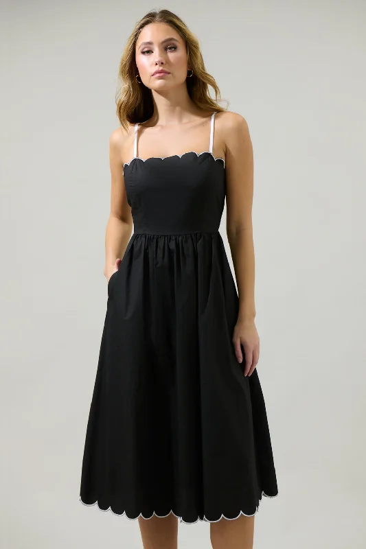 Christy Scalloped Midi Dress Classic Black Midi Dress