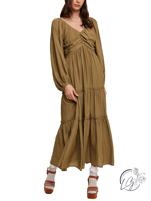 Radiant V-Neck Long Sleeve Maxi Dress Comfortable Long-Sleeve Maxi Dress
