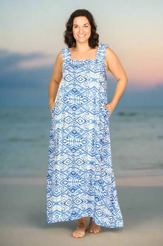Claire Summer Maxi Dress in Azure Sky Fashionable Faux Wrap Maxi Dress