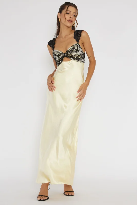 Claribel Lace Bust Maxi Dress Lemon Elegant Boho Maxi Dress