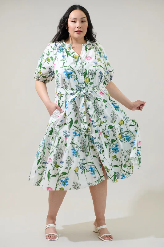 Clove Garden Floral Wynette Tiered Midi Dress Curve Trendy Midi Dress with Belt
