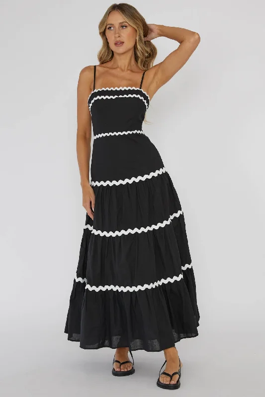 Confidante Ric Rac Trim Maxi Dress Black Cozy Spaghetti Strap Maxi Dress