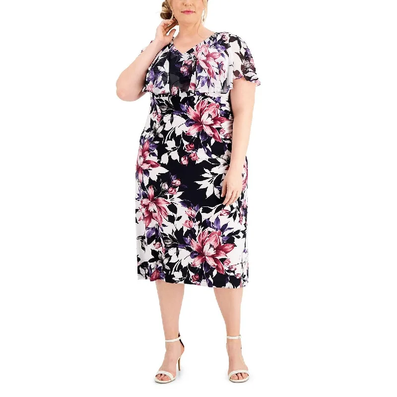 Connected Apparel Womens Plus Floral Print Popover Maxi Dress Comfortable Satin Maxi Dress