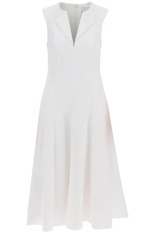 cotton poplin midi dress in 035MP WHITE Elegant V-Neck Midi Dress