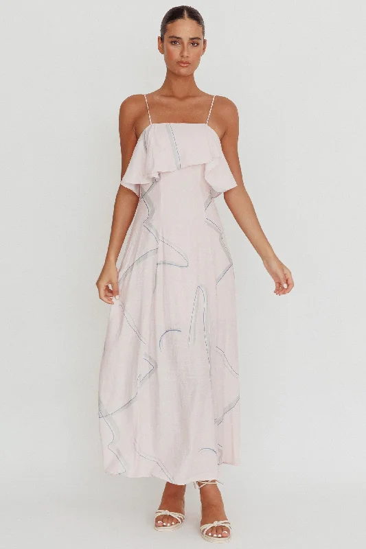 Cressida Line Ruffle Maxi Dress Pink Fashionable Open-Back Maxi Dress