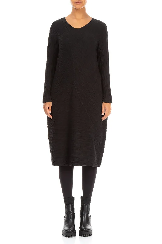 Crinkled Black Silk Midi Dress Stylish Animal Print Midi Dress
