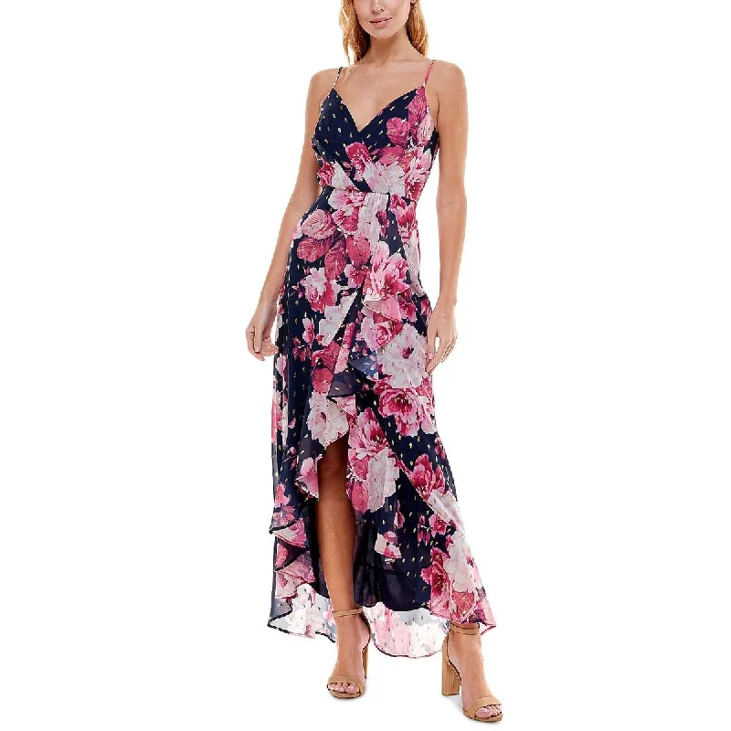 Crystal Doll Womens Juniors Floral Ruffled Maxi Dress Trendy Ruffled Maxi Dress