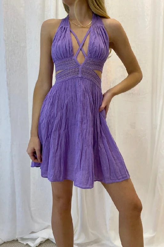 Artemis Mini Dress Lavender Trendy Wraparound Mini Dress