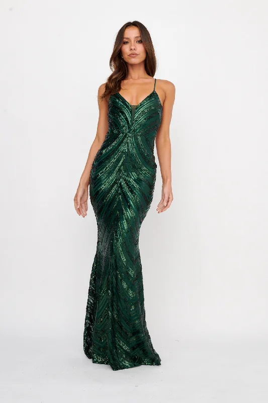 Dalila Open Tied Back Sequin Maxi Dress Hunter Comfortable Bohemian Maxi Dress