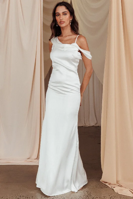 Dawna Draped Sleeve Maxi Dress White Elegant Maxi Dress with Drapes