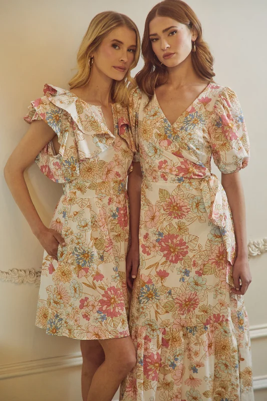 Day Lily Floral Ruffle Mini Dress Elegant Floral-Print Mini Dress