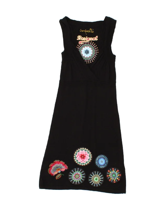 DESIGUAL Womens Graphic Sleeveless Maxi Dress UK 8 Small Black Floral Fashionable Layered Maxi Dress