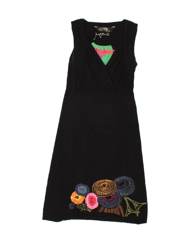 DESIGUAL Womens Sleeveless Maxi Dress UK 8 Small Black Floral Classic Tulle Maxi Dress