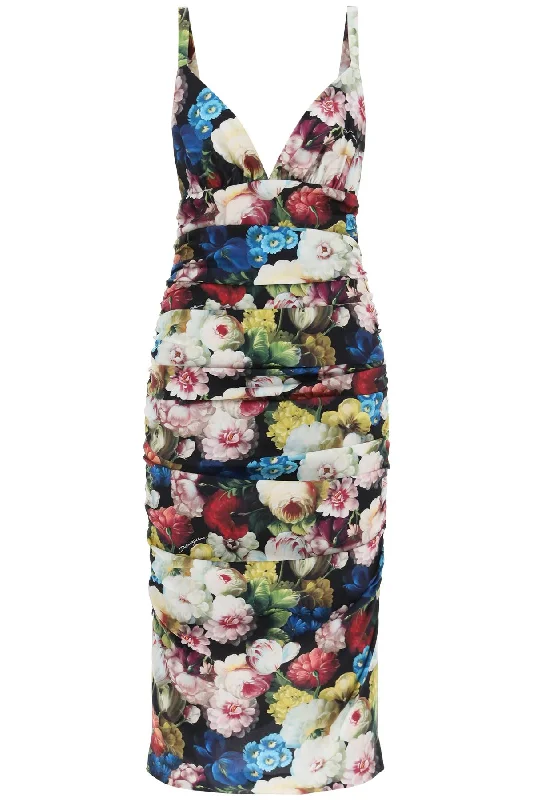 Dolce & gabbana nocturnal flower draped midi dress F6EAYT FSA6A FIORE NOTTURNO F NER Cozy Tie-Dye Midi Dress