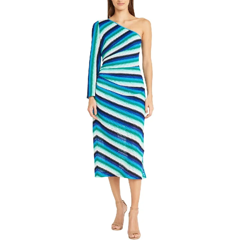 Donna Morgan Womens Crochet Striped Maxi Dress Stylish Maxi Dress with Pleats