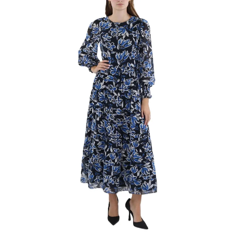 Donna Morgan Womens Floral Print Ruffled Maxi Dress Elegant Velvet Maxi Dress