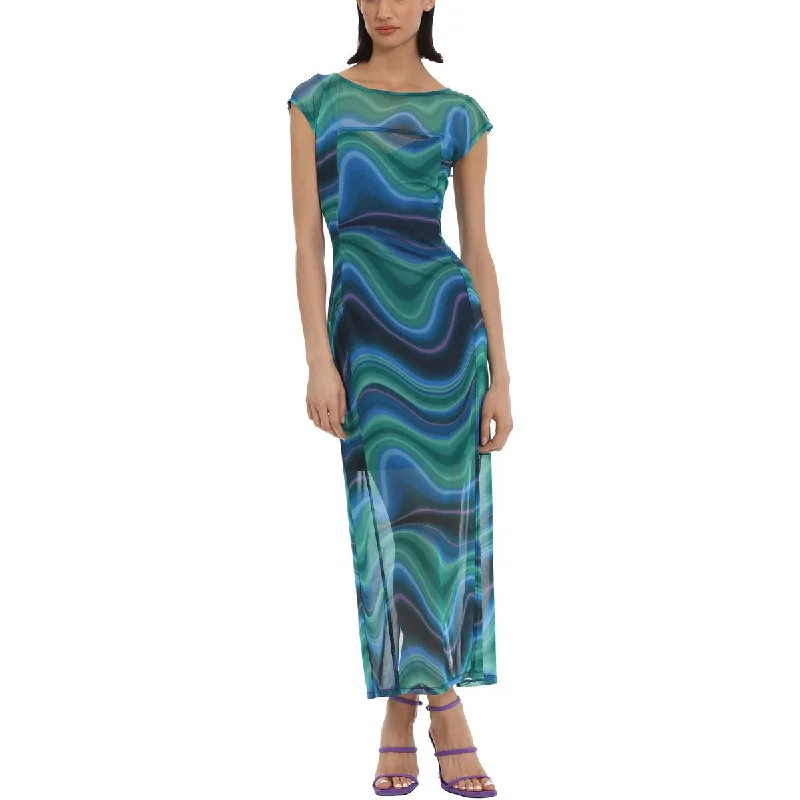 Donna Morgan Womens Mesh Printed Maxi Dress Comfortable Maxi Dress with Slits