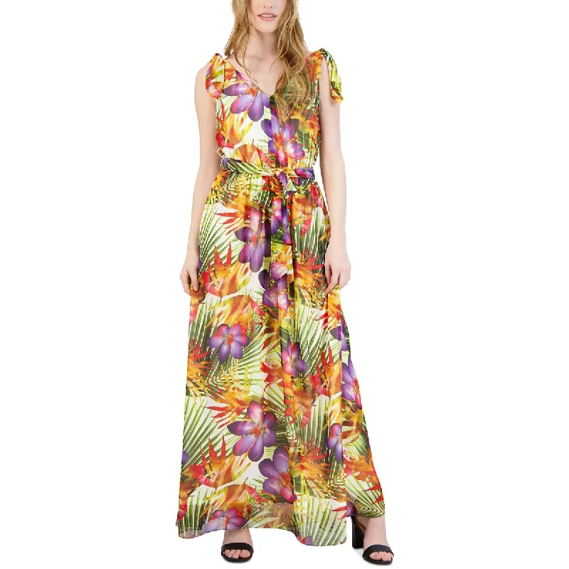 Donna Ricco Womens Printed Belted Maxi Dress Cozy Open-Back Maxi Dress