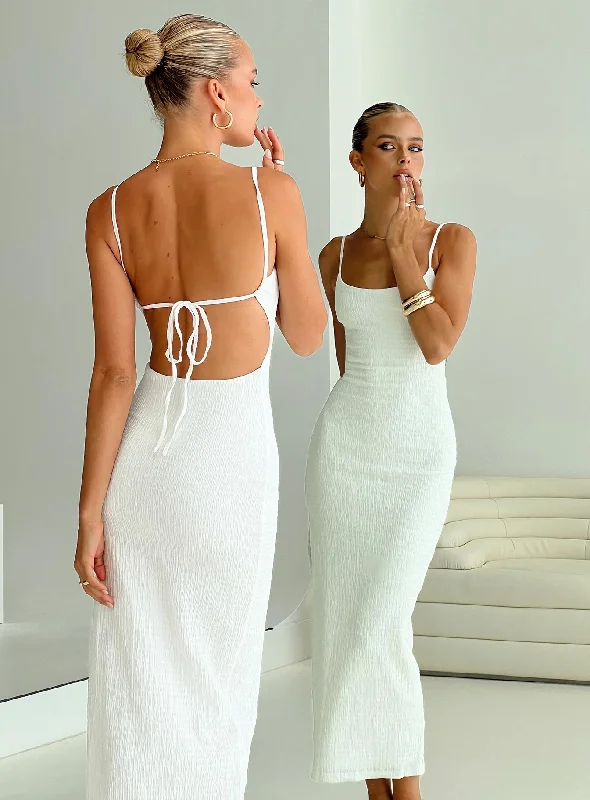 Elestria Maxi Dress White Petite Trendy Maxi Dress with Lace