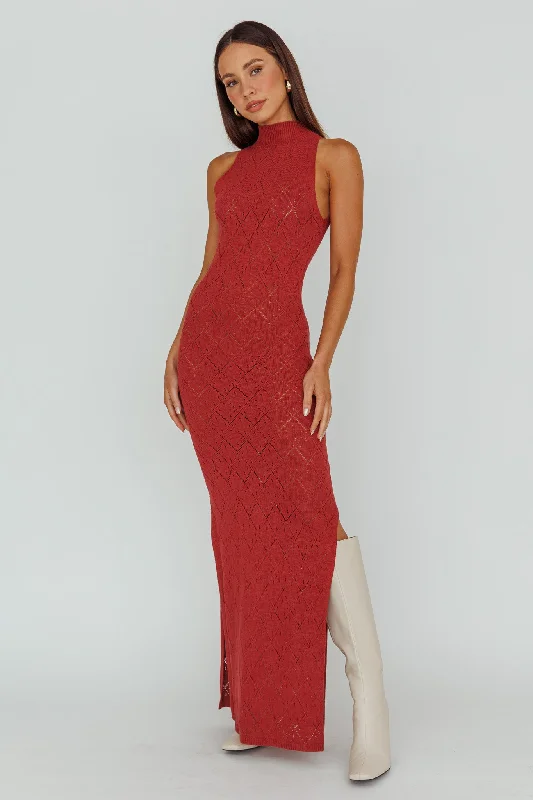 Elisa Sleeveless Crochet Maxi Dress Berry Cozy Ruffle Sleeve Maxi Dress