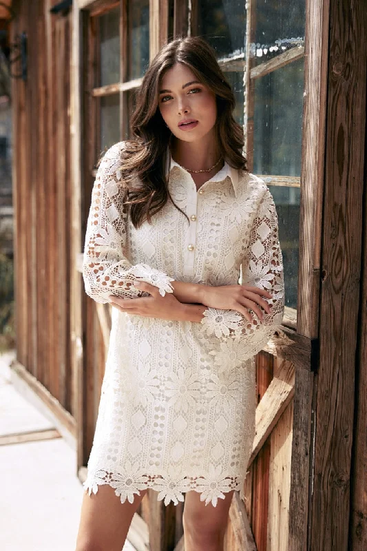 Embroidered Eyelet Lace Mini Dress Stylish Spaghetti Strap Mini Dress