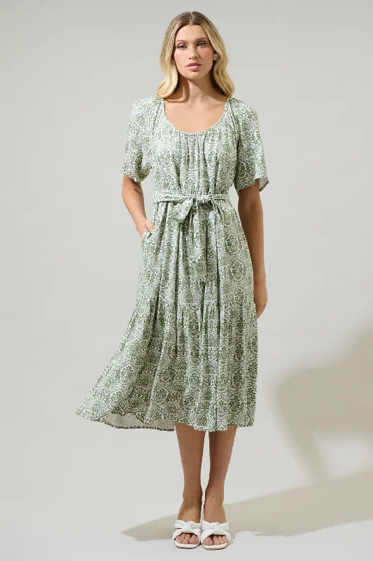 Estrada Floral Haven Tiered Midi Dress Stylish Silk Midi Dress