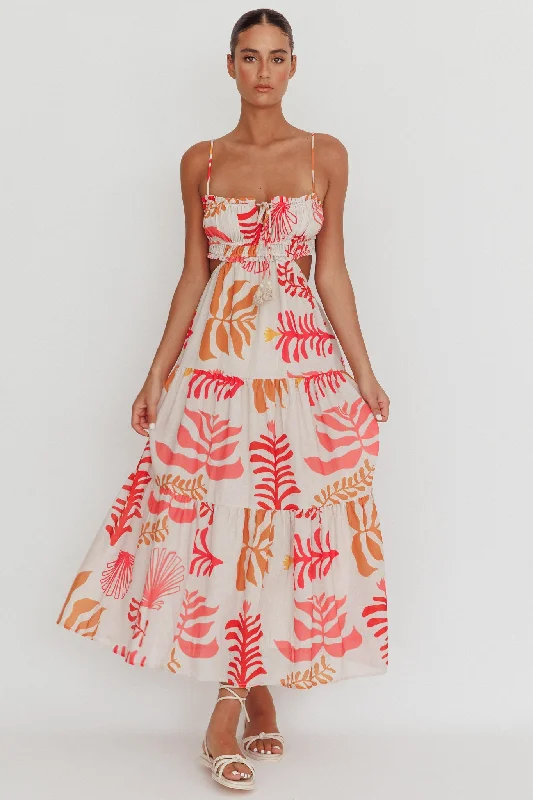 Eyona Cut-Out Back Floral Maxi Dress Pink Fashionable High-Waist Maxi Dress