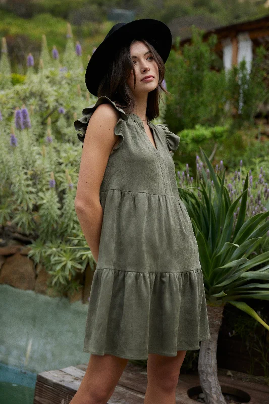 Faux Suede Tiered Mini Dress Cozy Knitted Mini Dress