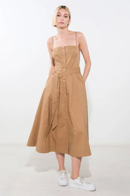 PROOF OF PERFECTION WOVEN MIDI DRESS Comfortable Adjustable Strap Midi Dress