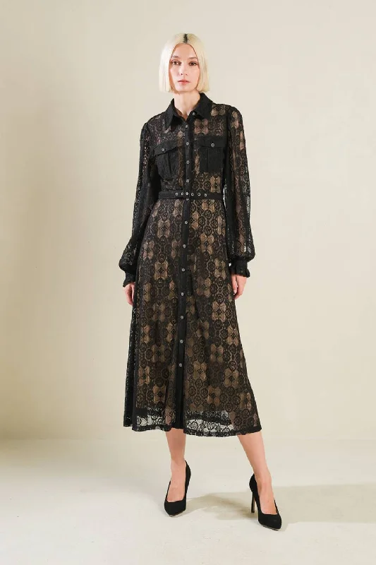 SO DELIGHTED WOVEN LACE MIDI DRESS Chic Floral Print Midi Dress