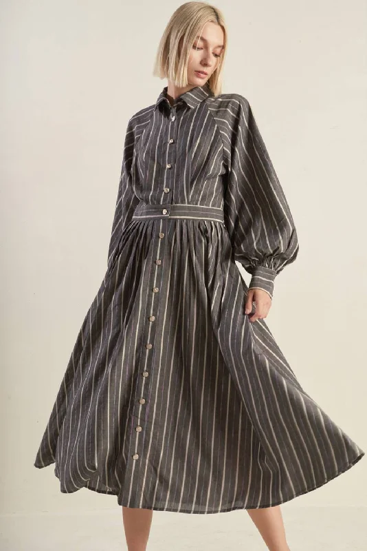 WHAT I FEEL WOVEN MIDI DRESS Elegant Satin Button Midi Dress