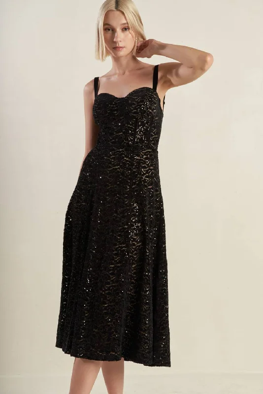 STAPLE MOMENT WOVEN LACE MIDI DRESS Fashionable High-Low Midi Dress