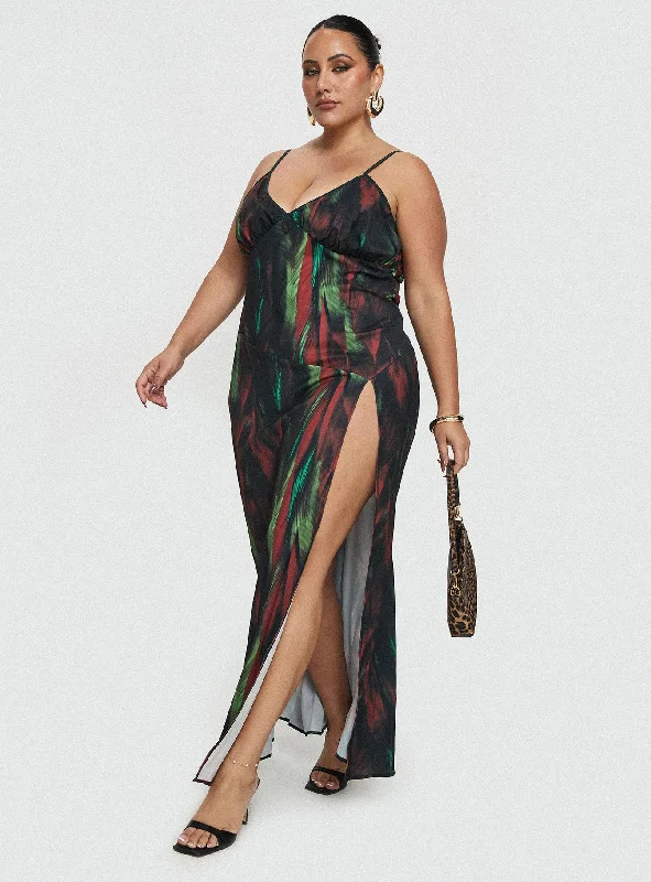 Feather Maxi Dress Multi Curve Fashionable High-Low Maxi Dress
