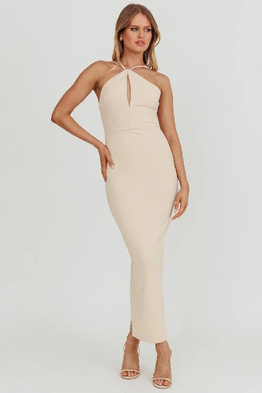 Feels Good Backless Bodycon Maxi Dress Cream Trendy Satin Maxi Dress