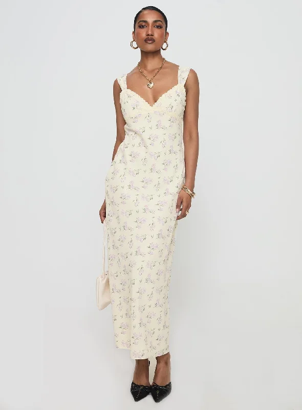 Fernwood Maxi Dress Yellow Floral Stylish Button-Up Maxi Dress