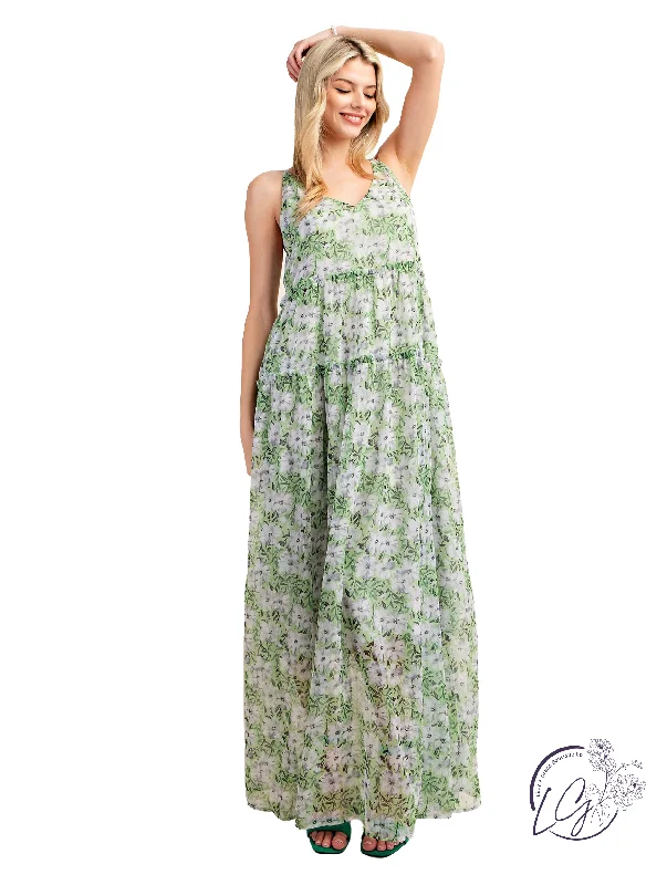 Floral Chiffon Tiered Maxi Dress Elegant Lace Maxi Dress