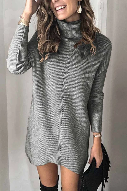 Florcoo Casual Turtleneck Midi Dress Trendy Mock Neck Midi Dress