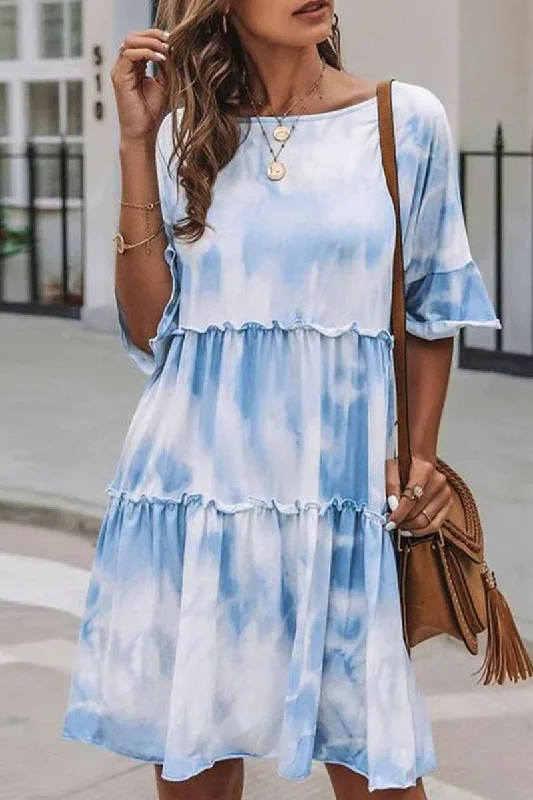 Florcoo Cute Tie-dye Midi Dress Comfortable Geometric Print Midi Dress