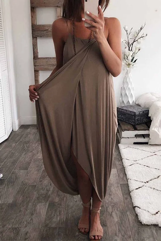 Florcoo Solid Color Knitted Loose And Irregular Midi Dress(3 Colors) Elegant Satin Slip Midi Dress