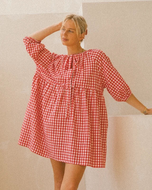 Florence Mini Dress | Red Gingham Comfortable Fit-and-Flare Mini Dress