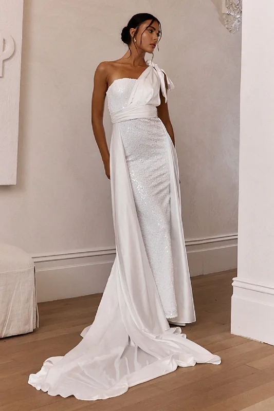 Francene Two Piece Sequin Maxi Dress White Trendy Short Sleeve Maxi Dress