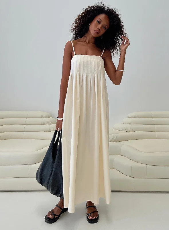 Frankye Maxi Dress Cream Trendy Floral Print Maxi Dress