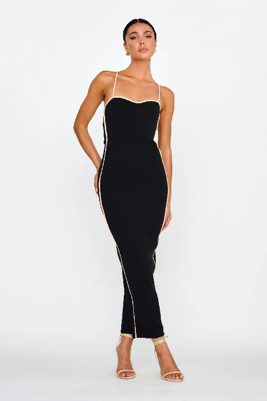 Future Awaits Lace-Up Back Maxi Dress Black Comfortable Maxi Dress with Sleeves