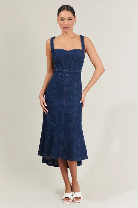 Gabriella Denim Midi Dress Cozy Wide Strap Midi Dress