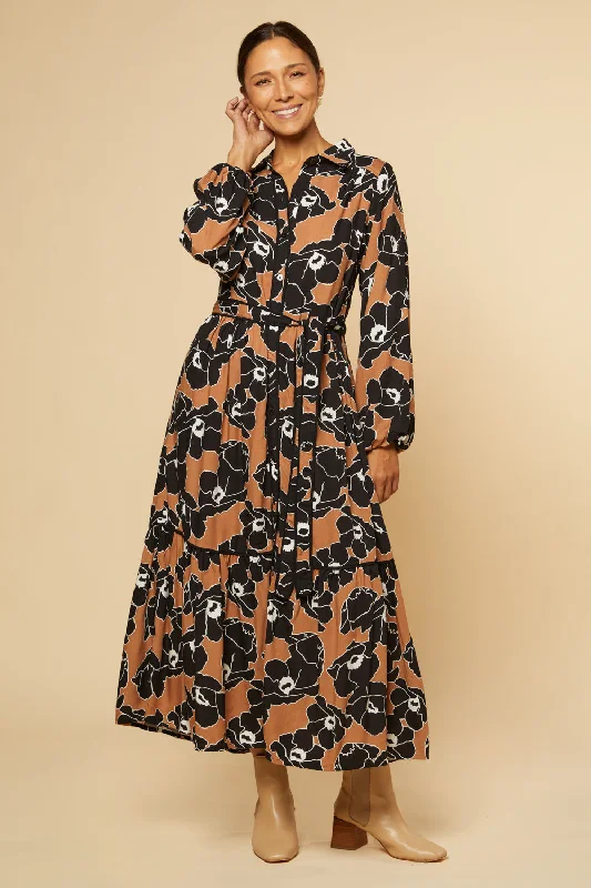 Ginette Billow Sleeve Maxi Dress in Autumn Lily Elegant Lace-Up Maxi Dress
